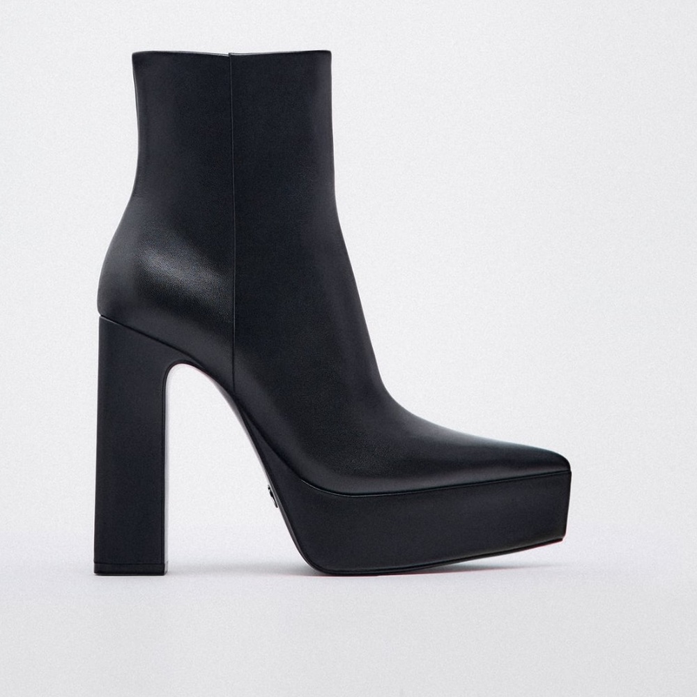 NWT ZARA PLATFORM POINTED TOE BLACK LEATHER ANKLE BOOTS size 8